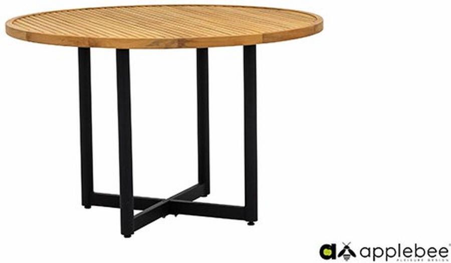 Apple Bee tuinmeubelen Jakarta dining table Ø 120x76h top SVLK teak Natural base aluminium Black