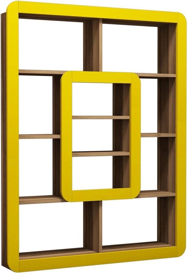 Kalune Design Giga Meubel Boekenkast Geel Hout 108 4x22x140cm Orkide