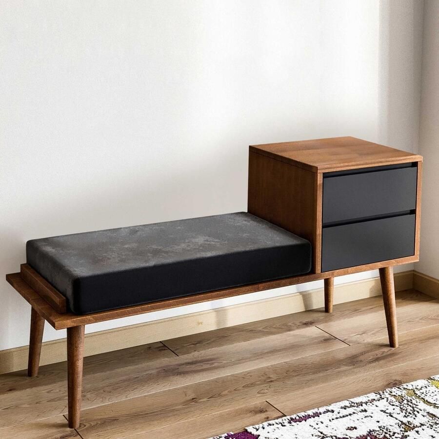 Asir Hall-standaard. 100% GEMELAMINEERDE SPAANPLAAT. Dikte: 18 mm. Telescopische ladegeleiders. 52 DNS-schuim om te zitten. Breedte: 120 cm Hoogte: 40 cm Diepte: 45 cm. Poothoogte: 30 cm. 2 lades. Kan aan de muur worden bevestigd - Foto 2