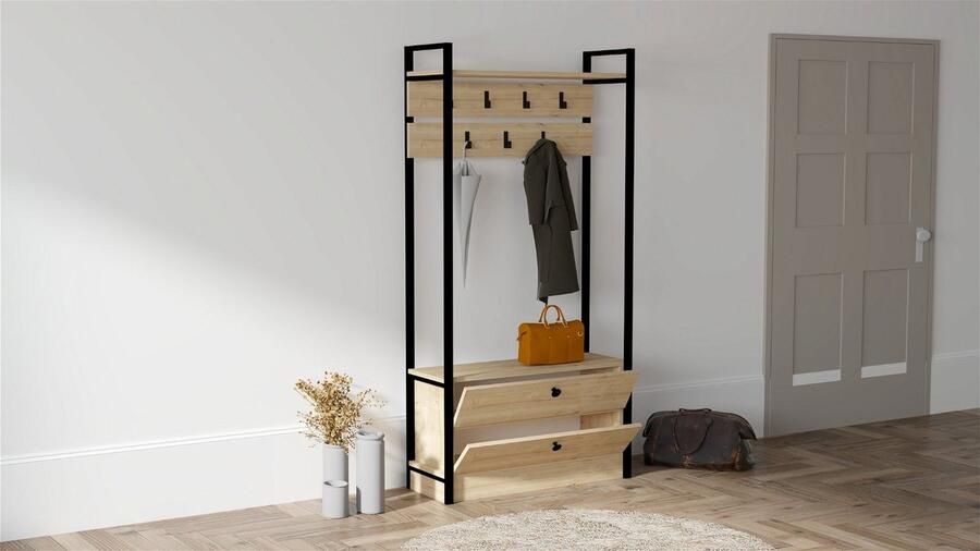 Giga Meubel Garderobemeubel Naturel Hout 90x33x180cm Manolya