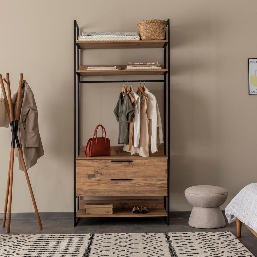 Emob Garderobekast Saffier 18 mm dik Metalen poten Atlantisch grenen