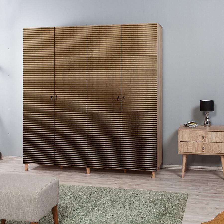 Giga Meubel Kledingkast Eiken Hout Gestreept 180x52x192cm Imaj