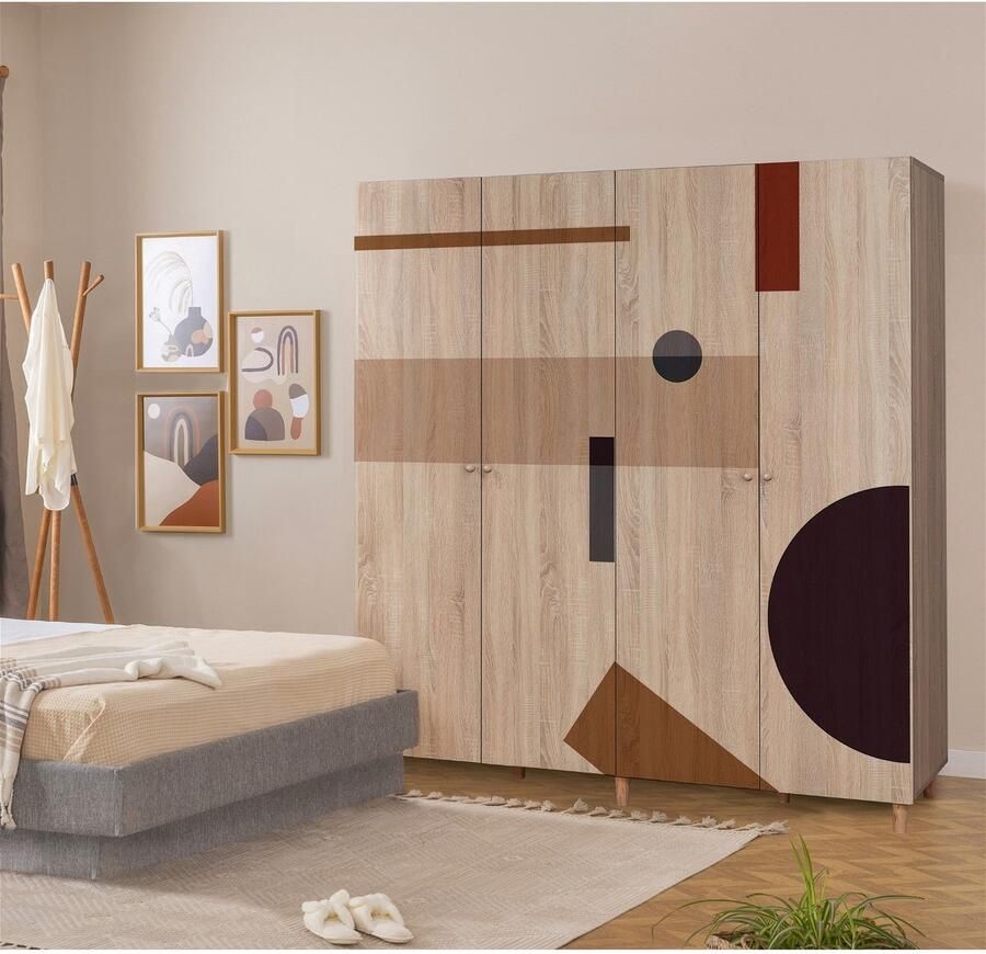 Arabic House Kledingkast Loni Shapes Melamine Naturel