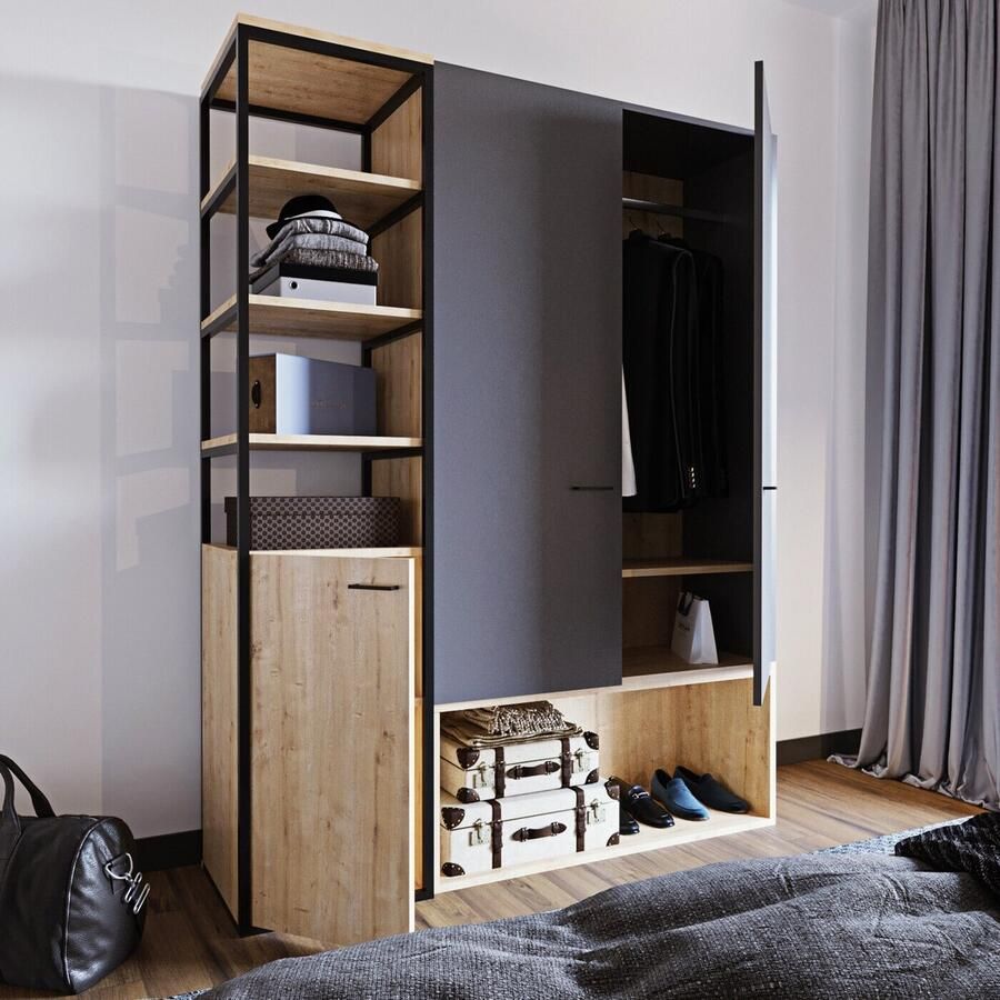 Emob Garderobekast Woody Fashion 144 x 45 x 180 cm Anthracite Oak - Foto 2
