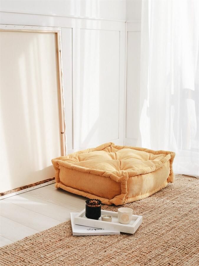 Arabic House Poef Biskuvi Velvet Geel