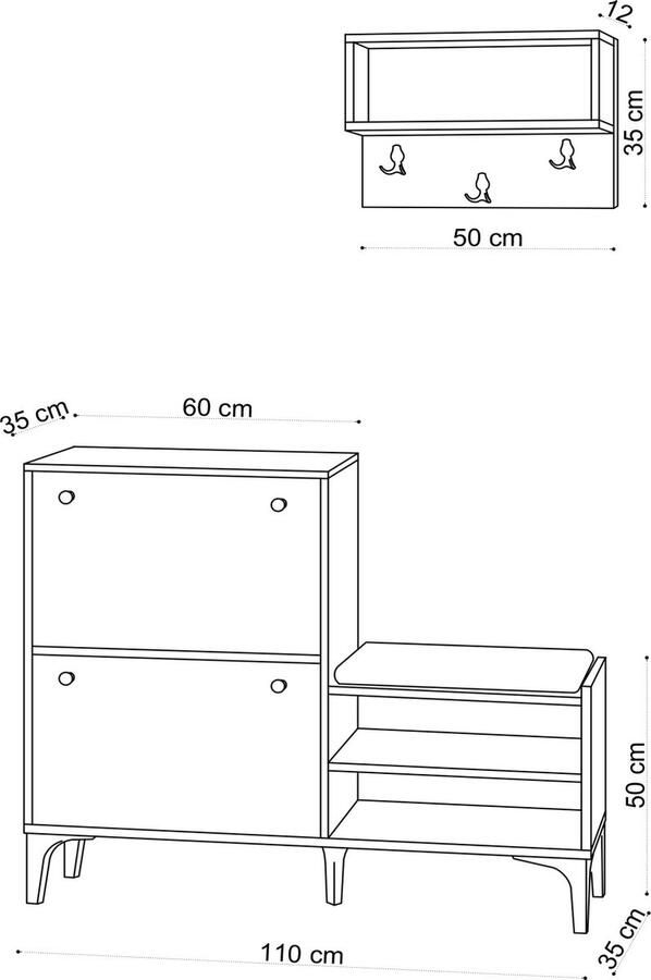 Kalune Design Giga Meubel Schoenenkast Naturel Hout 110x35x92cm Bred - Foto 2