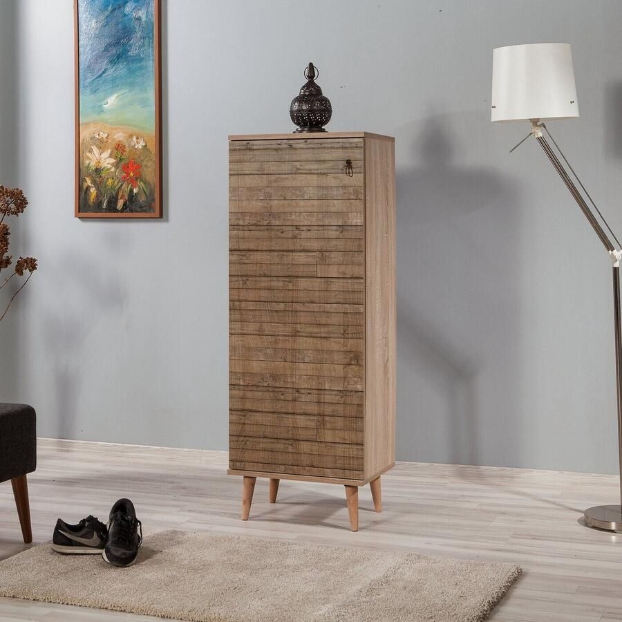 Giga Meubel Schoenenkast Eiken Hout 50x38x135cm Filinta