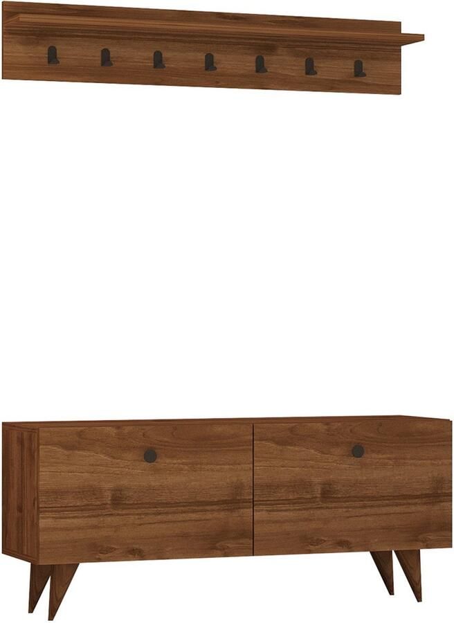 Giga Meubel Schoenenkast + Kapstok Walnoot 113x35x48 5cm Rupa