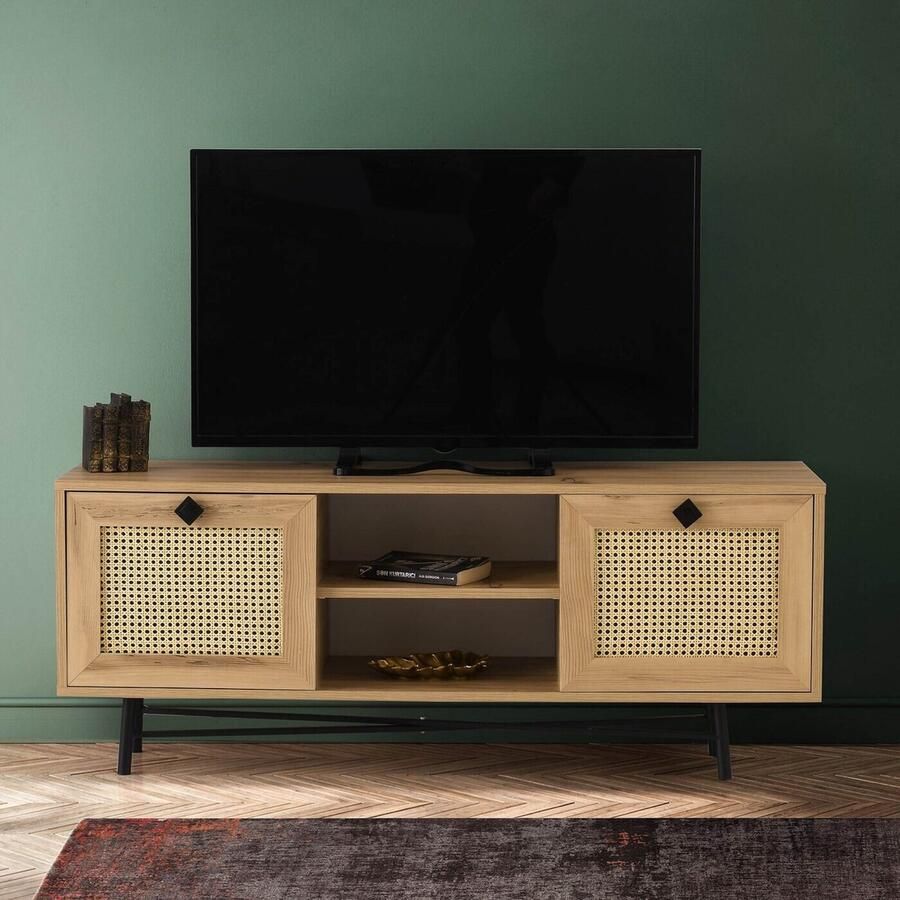 Asir TV-kast – televisiemeubel – zwart eiken – 140 x 60 x 40 cm