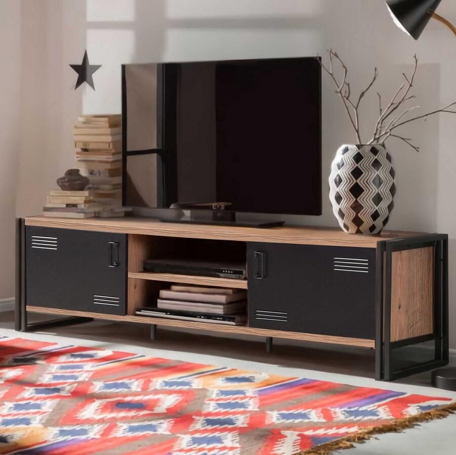 Emob TV Meubel Tv-meubel Fantine-zwart Atlantische pijnboom 180cm Zwart