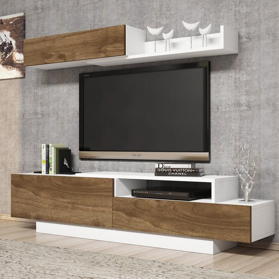 Emob Woody Fashion TV-meubel Melamine gecoat Wit walnoot