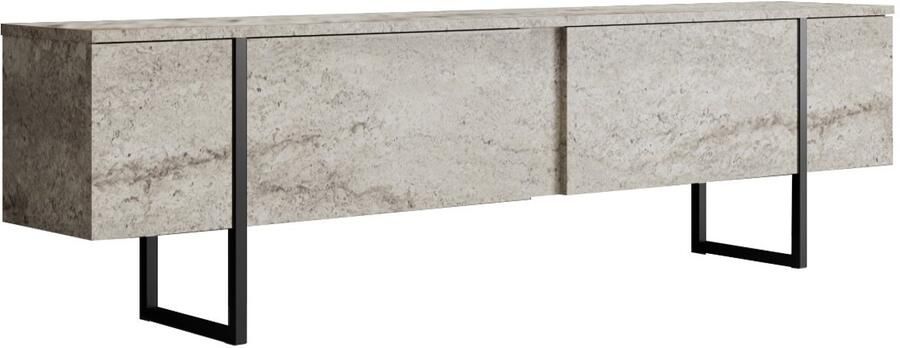 Giga Meubel Tv-meubel Travertinlook|Zwart Hout 180x30x50cm Luxe - Foto 2