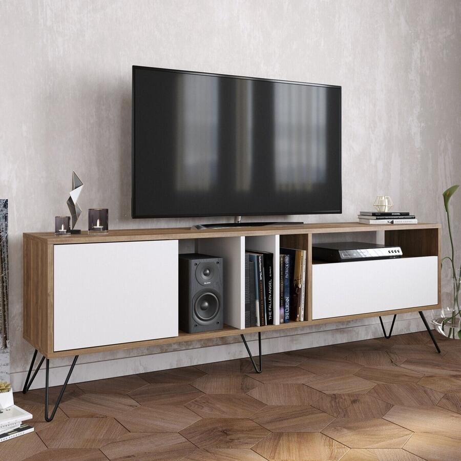 Giga Meubel Tv-meubel Walnoot|Wit Hout 180x36x58 7cm Mistico