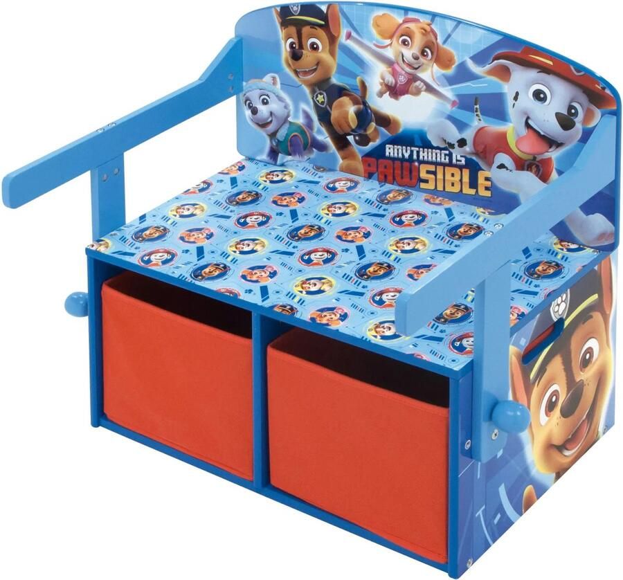 Arditex Paw Patrol 3-in-1 Houten Speelgoedbank Opbergkastje Tafel Blauw