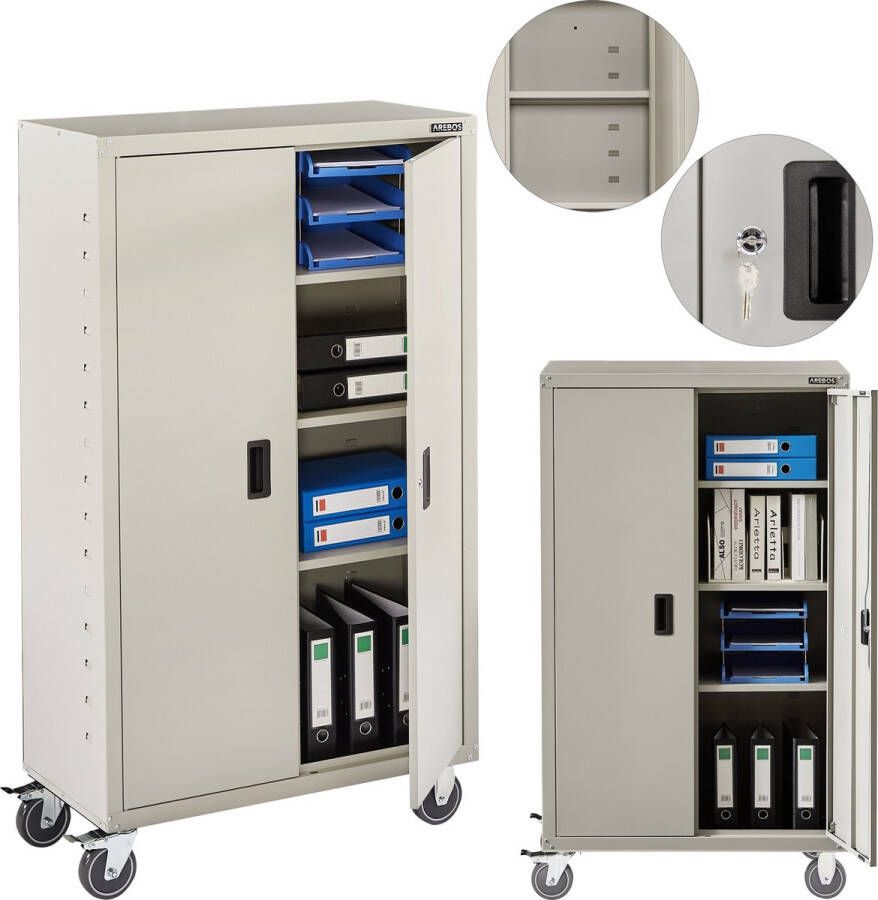 Arebos Archiefkast Dossierkast Roldeurkast Kantoorkast Opbergkasten met deuren Archiefkast Metaal 155 x 90 x 40 cm 4 zwenkwielset Zwart