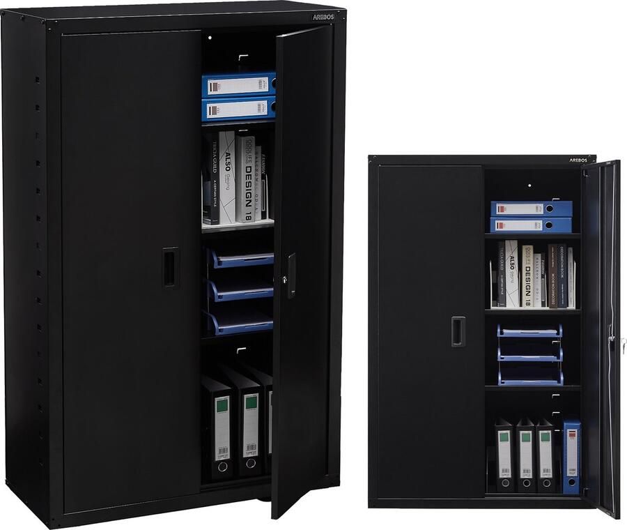 Arebos Archiefkast Dossierkast Roldeurkast Kantoorkast Opbergkasten met deuren Archiefkast Metaal 140 x 90 x 40 cm Zwart