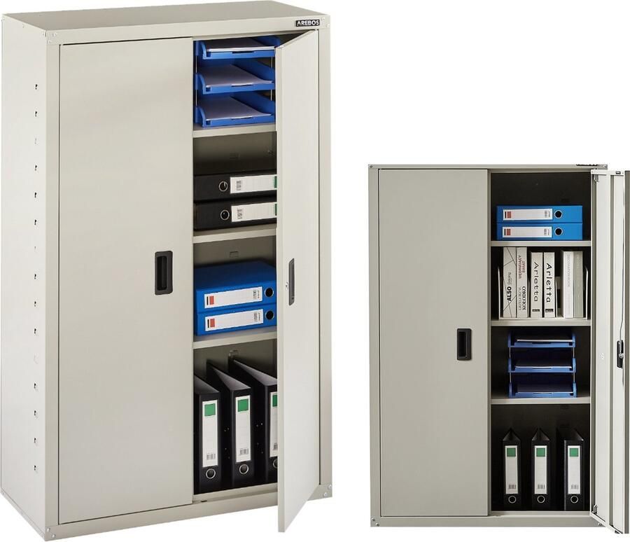 Arebos Archiefkast Dossierkast Roldeurkast Kantoorkast Opbergkasten met deuren Archiefkast Metaal 140 x 90 x 40 cm Grijs - Foto 2