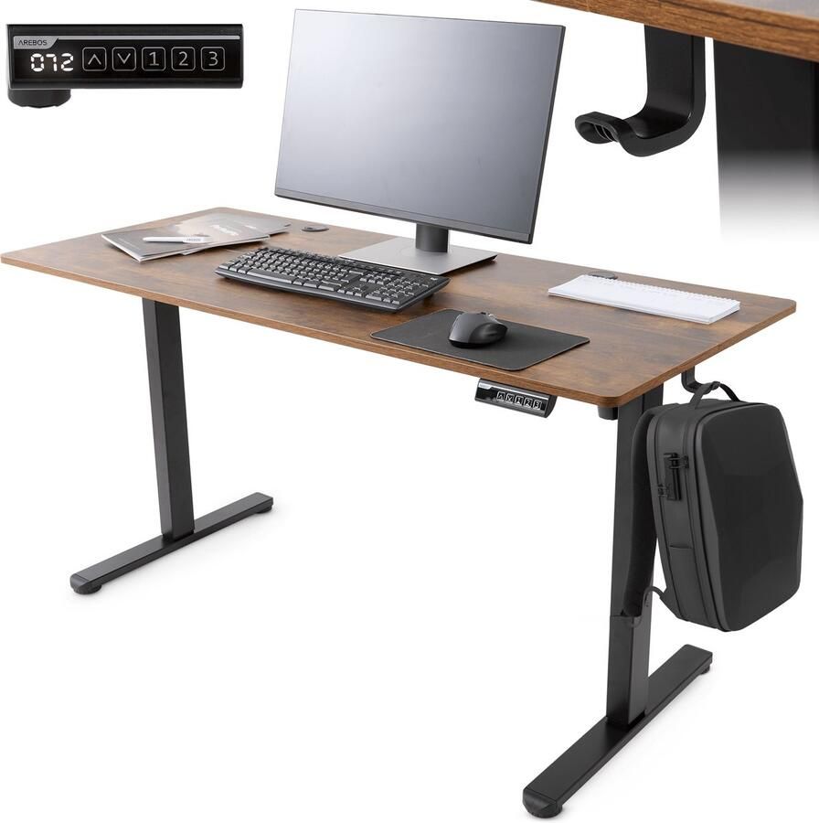 Arebos in hoogte verstelbaar elektrisch bureau 140 x 60 cm met geheugenfunctie