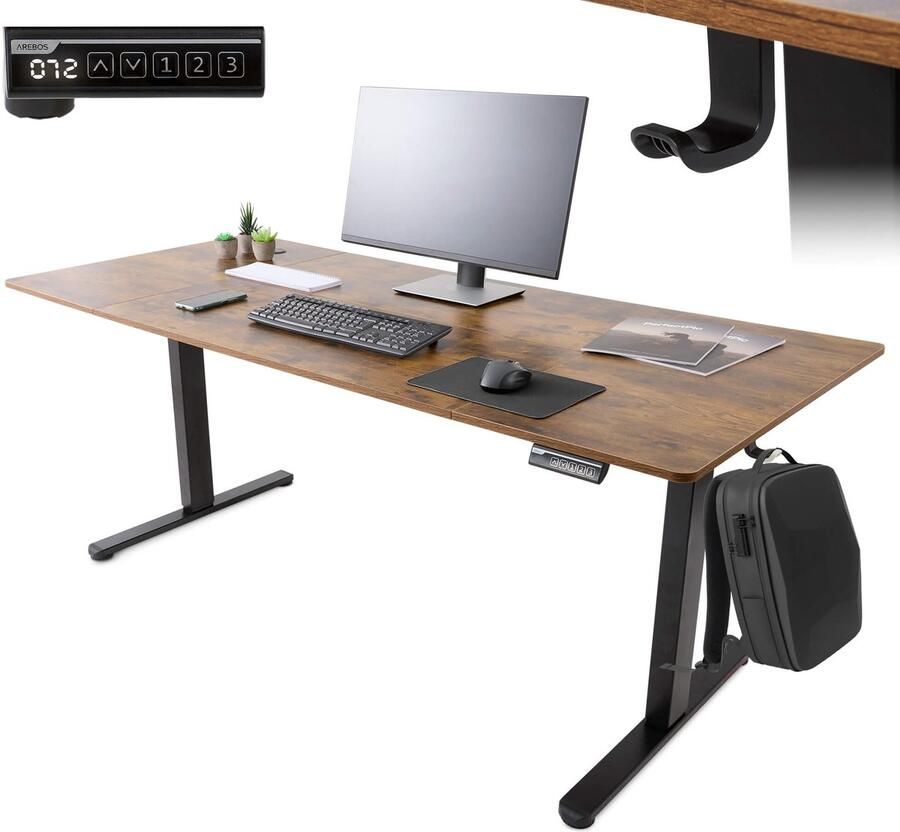 Arebos in hoogte verstelbaar elektrisch bureau 180 x 80 cm met geheugenfunctie