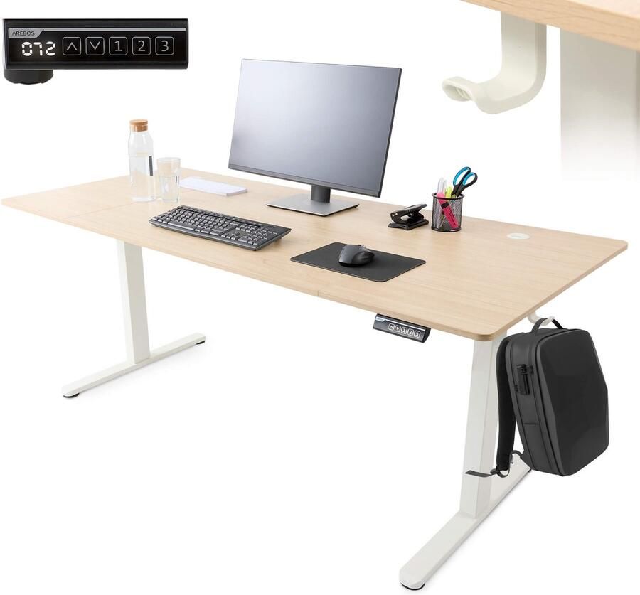Arebos in hoogte verstelbaar elektrisch bureau 180 x 80 cm met geheugenfunctie