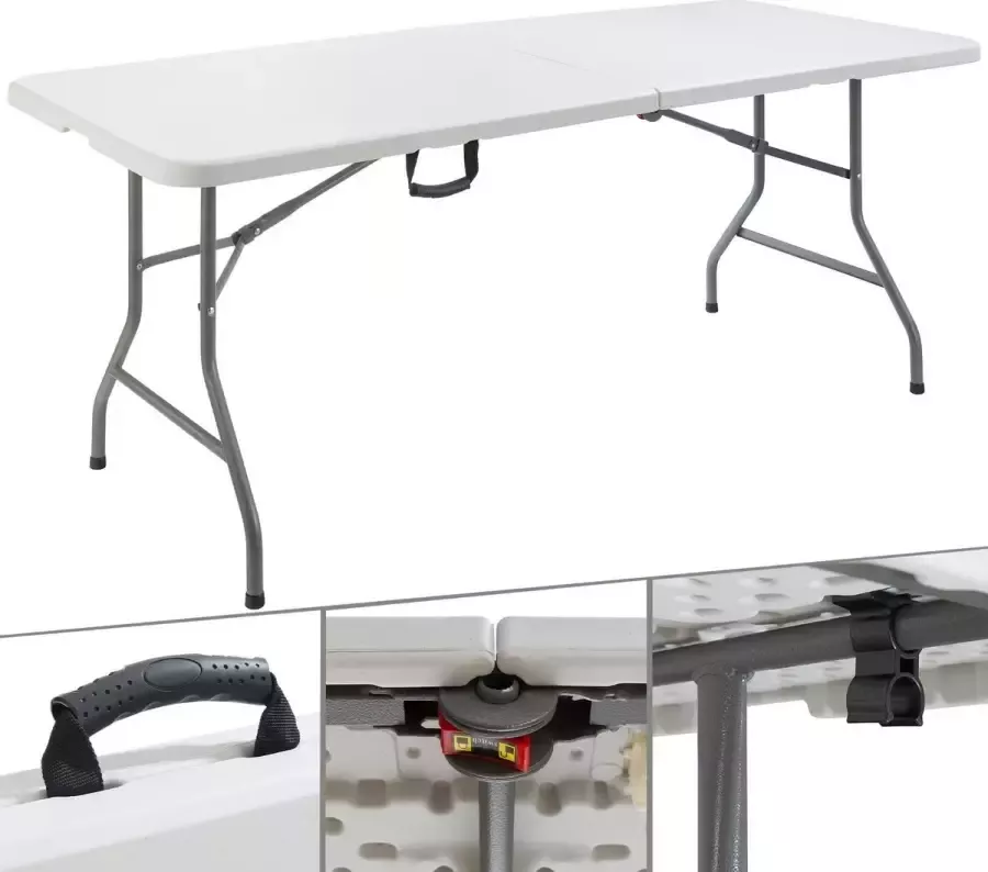 Arebos Klaptafel Inklapbare tafel Vouwtafel Weerbestendig Wit 180 × 75 × 74 cm 8 personen