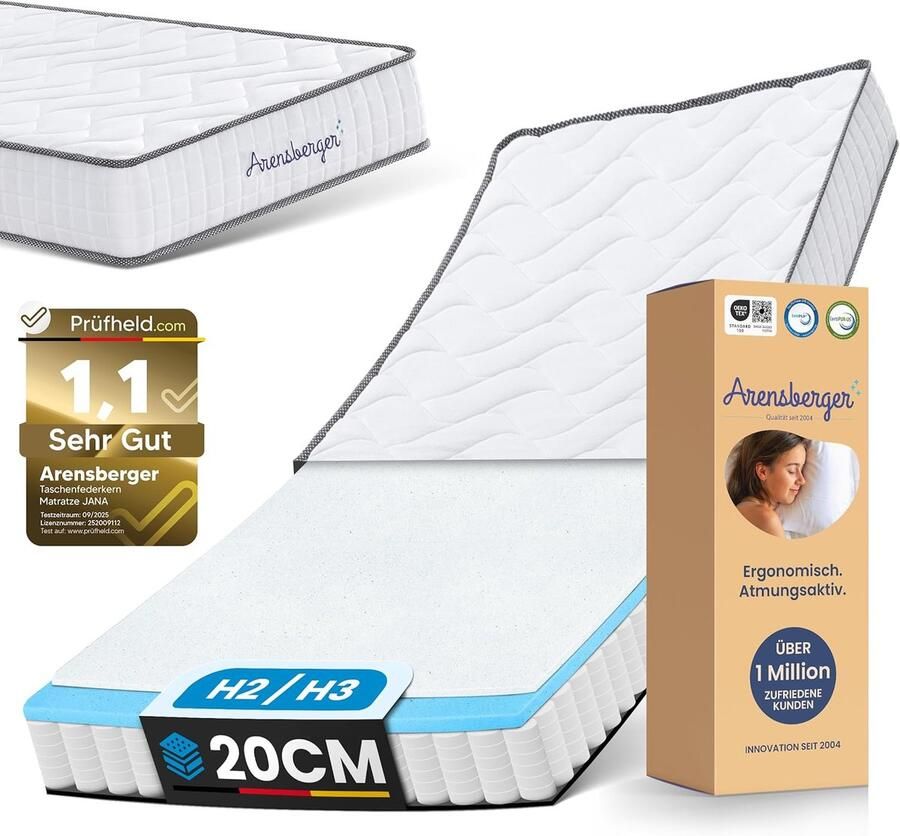Arensberger matras 180 x 200 cm JANA Springveermatras – 7-Zone Matras 180cm x 200cm x 19cm met Schuim en Pocketveren Kern H2 H3 Medium Stevig Ligcomfort - Foto 2