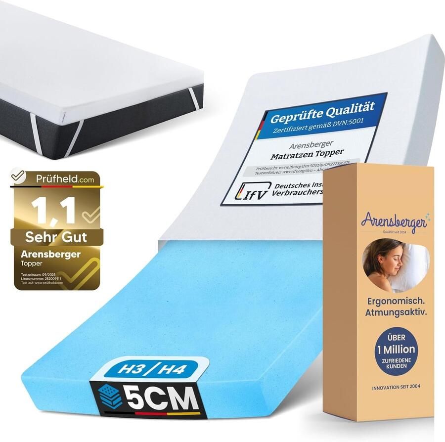 Arensberger Matratzen Topper Luxury 160x200cm Gelschaum und Memory Gel Foam Matratzentopper waschbarer Bezug geeignet für Federkern & Matratzen Matratzenauflage Höhe 10cm - Foto 2
