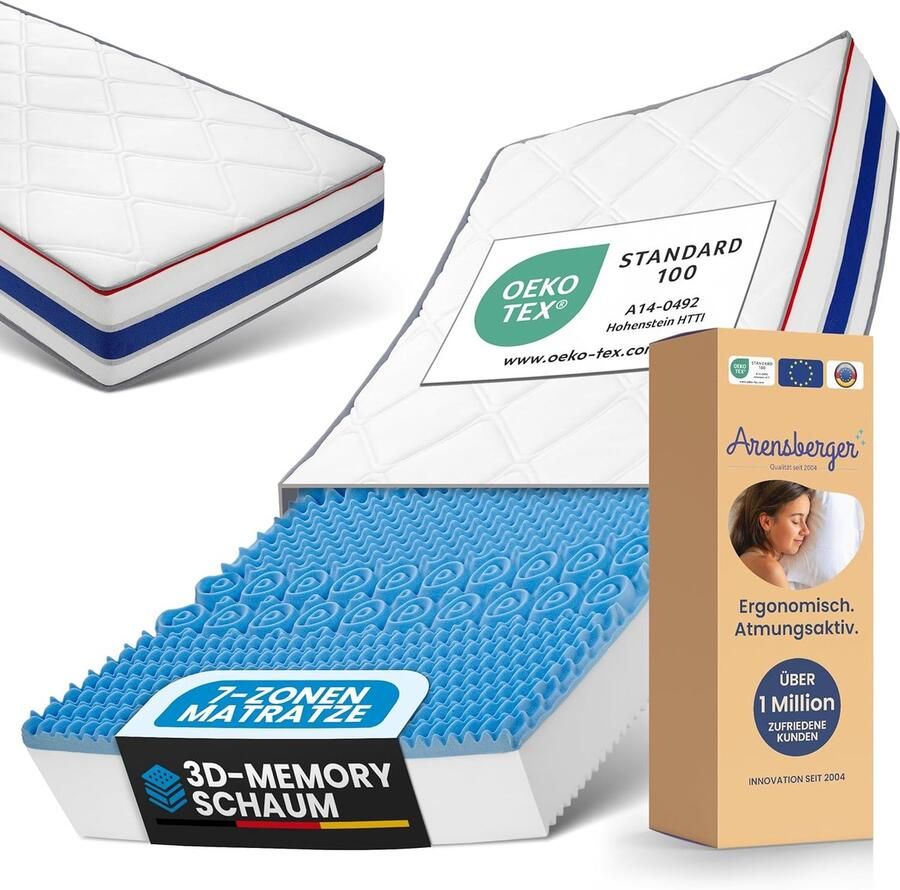 Arensberger RELAXX matras 140x200 cm Gel Matras – 7-Zone Omkeerbaar Koudschuim Matras met 3D Memory Foam H4 H3 H2 Gemengde Hardheid en Optimale Drukverlaging Matras 140cm x 200cm x 25cm - Foto 2