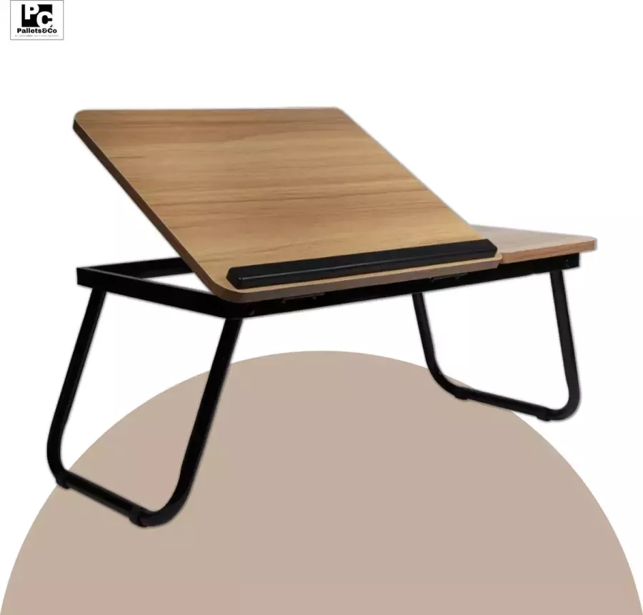 areout Bedtafel Laptop tafel Bekerhouders Hout RVS Verstelbaar Multifuntioneel