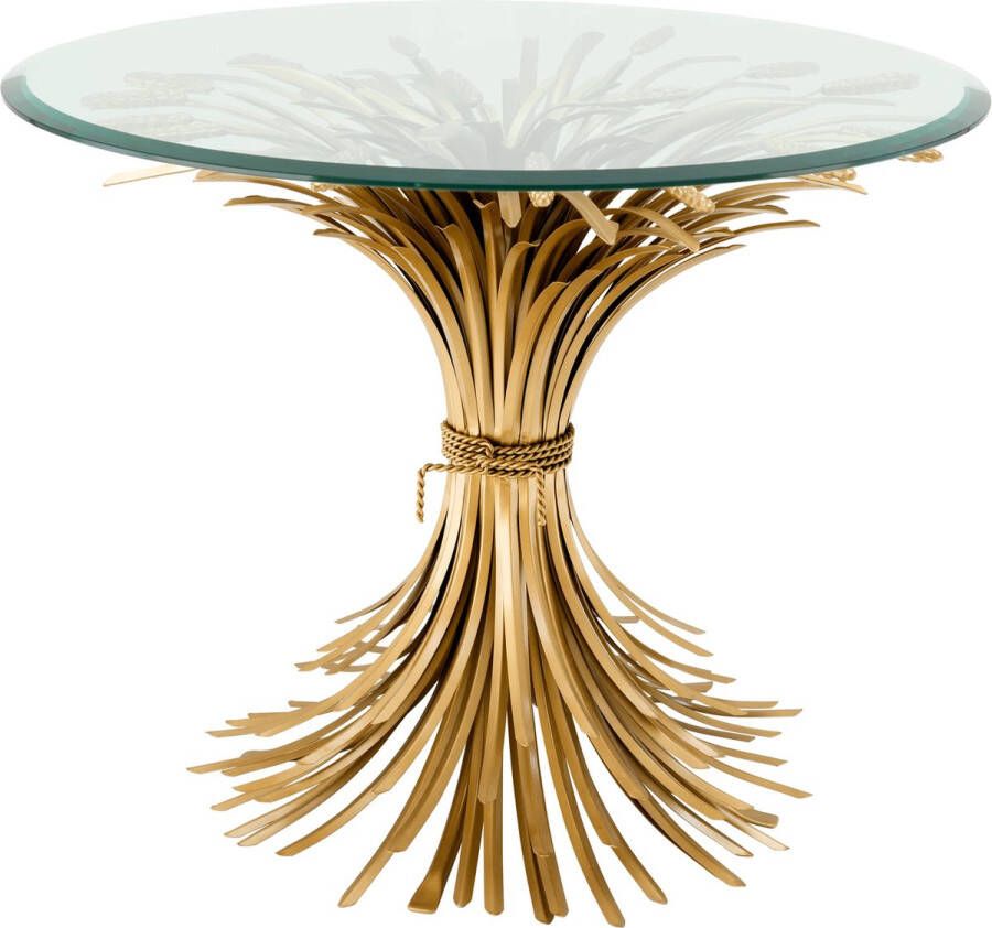 Art-Empire-Royal-Living Eichholtz Design bijzettafel 'Bonheur'- Antique Gold- ø 80 x H. 55 cm glas ø 70 cm