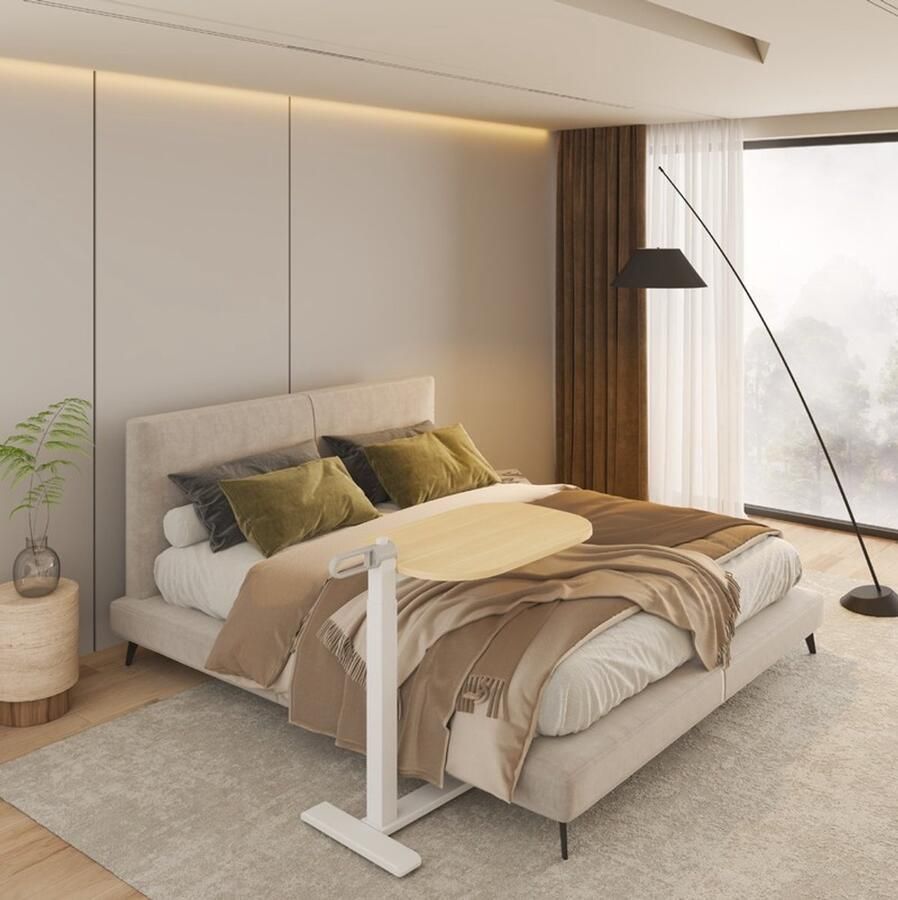 Art-oba Bijzettafel C-vorm Hoogte verstelbaar eikenhouten blad 60 x 40 cm tafel Verstelbare bijzettafel