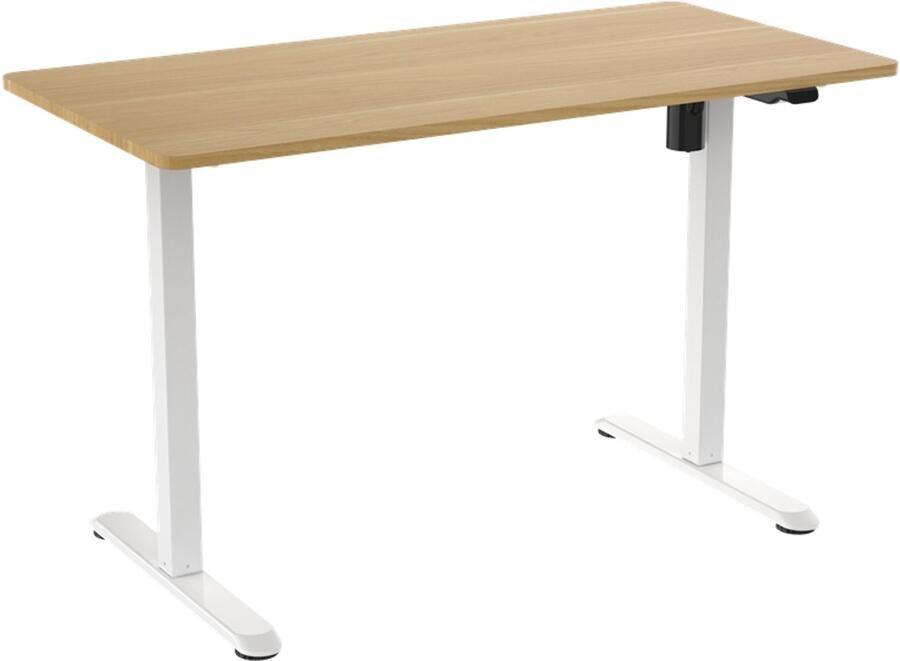 Art-oba Zit-sta Bureau Elektrisch Verstelbaar 60x120 cm – Ergonomisch Sta Zit Bureau – Houten Tafelblad & Wit Frame – Elektrische Hoogteverstelling