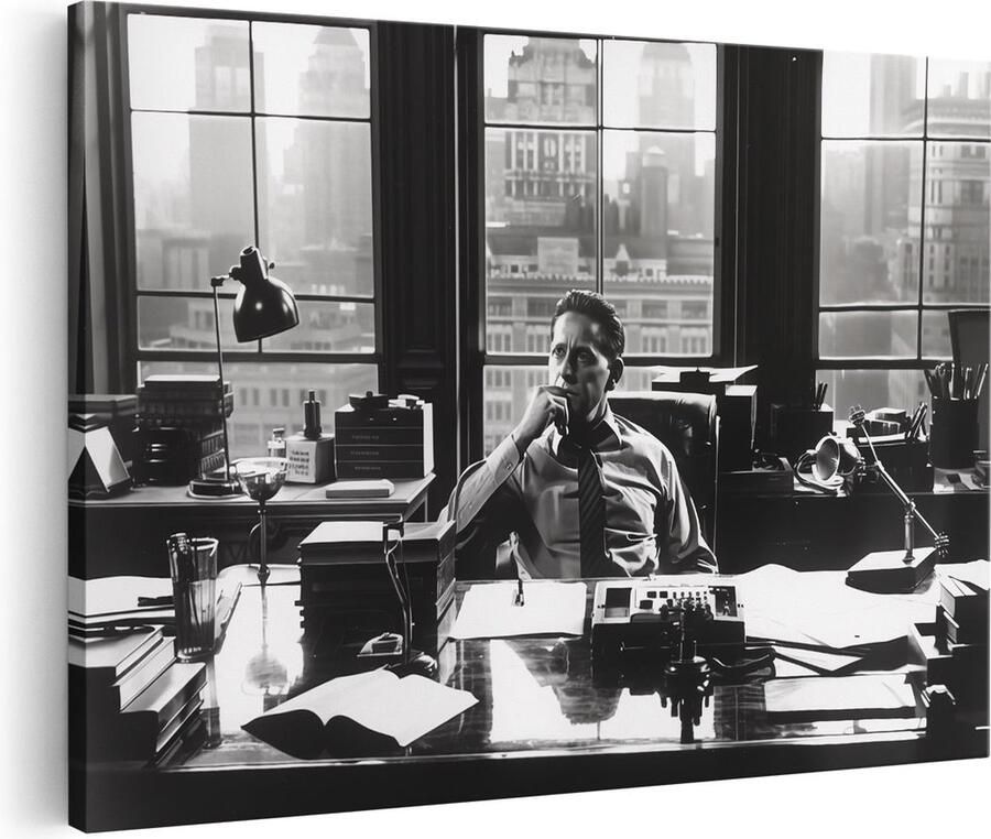 Artaza Canvas Schilderij Man zit aan een Bureau voor een Raam 30x20 Klein Foto Op Canvas Print