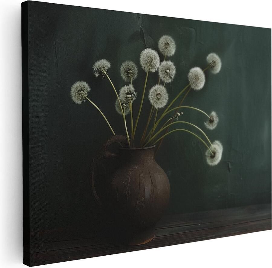 Artaza Canvas Schilderij Paardebloem in een Vaas op een Tafel 40x30 Klein Foto Op Canvas Print