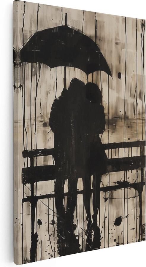 Artaza Canvas Schilderij Twee Mensen Zitten op een Bankje onder een Parasol 60x90 Muurdecoratie Foto Op Canvas Print