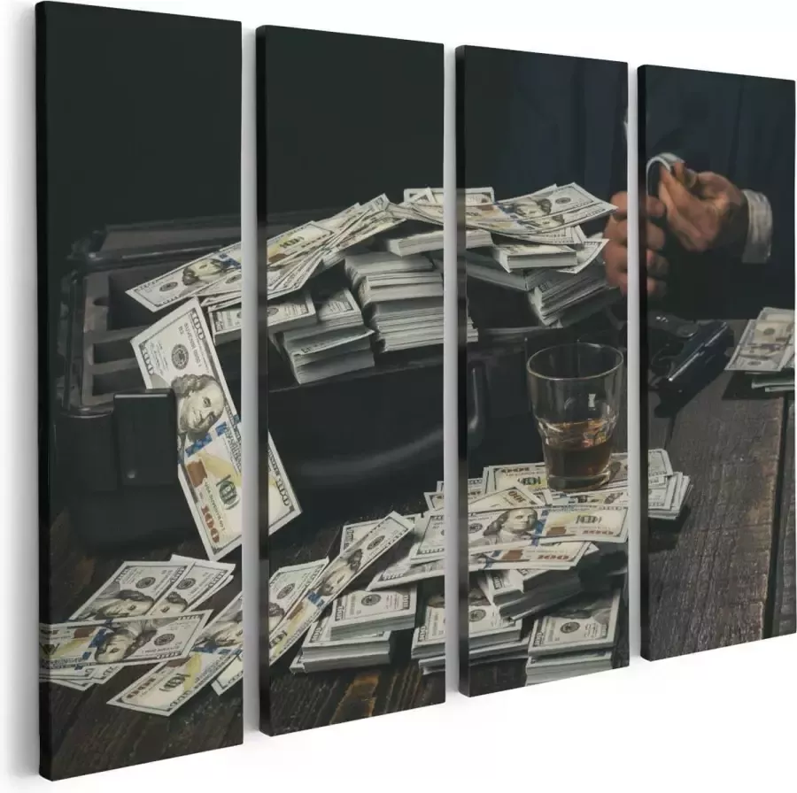 Artaza Canvas Schilderij Vierluik Dollar Geld Briefjes Op Tafel Van De Maffia 80x60 Foto Op Canvas Print - Foto 1