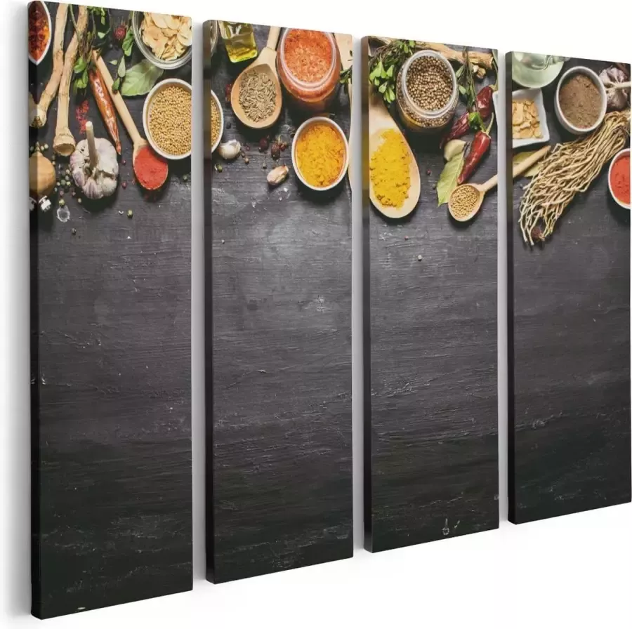 Artaza Canvas Schilderij Vierluik Indiase Kruiden Op Een Zwarte Tafel 80x60 Foto Op Canvas Print