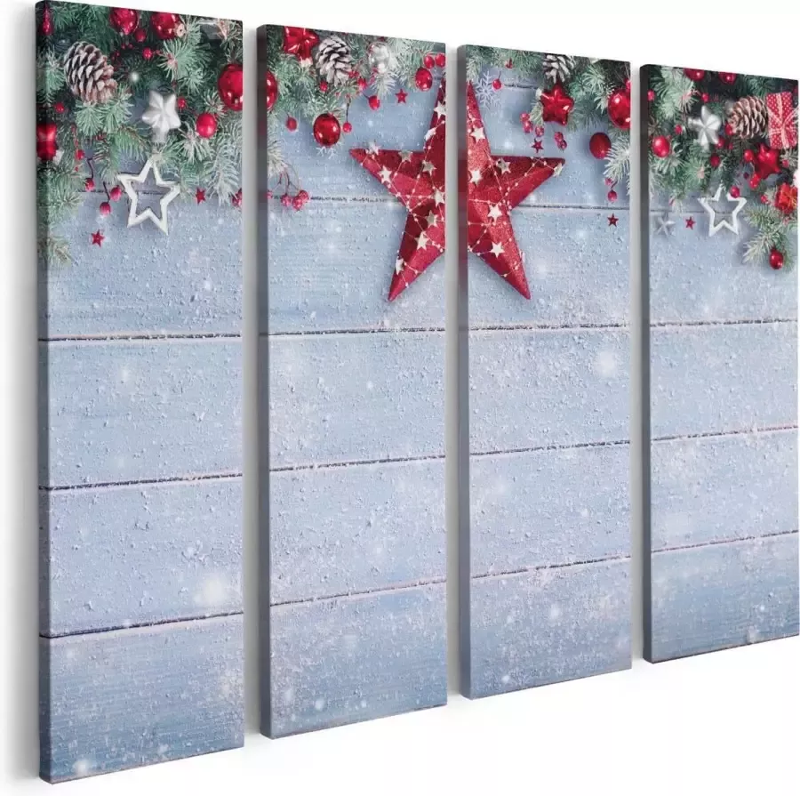 Artaza Canvas Schilderij Vierluik Kerst Achtergrond Met Sneeuw Op Tafel 80x60 Foto Op Canvas Print