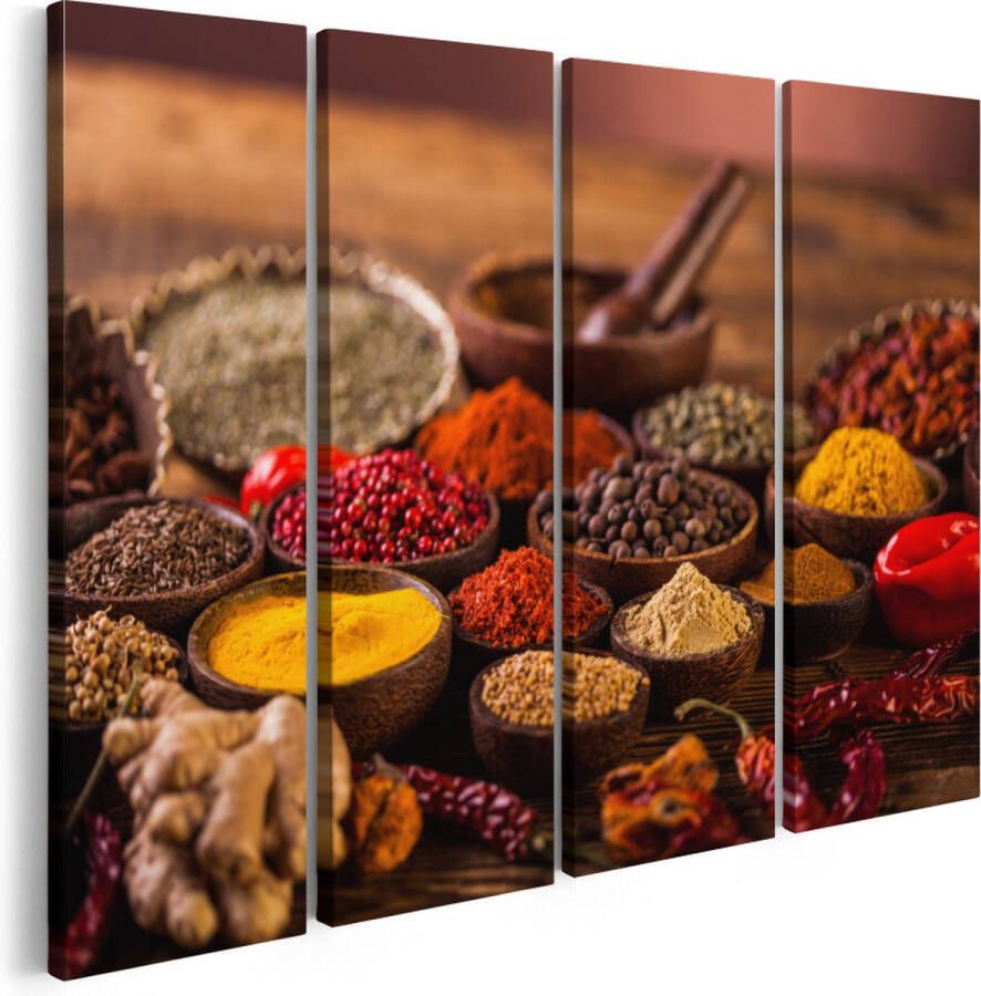 Artaza Canvas Schilderij Vierluik Kleurrijke Kruiden Op Tafel 160x120 Groot Foto Op Canvas Print