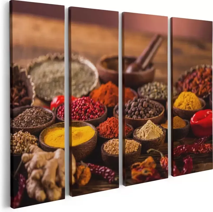 Artaza Canvas Schilderij Vierluik Kleurrijke Kruiden Op Tafel 80x60 Foto Op Canvas Print