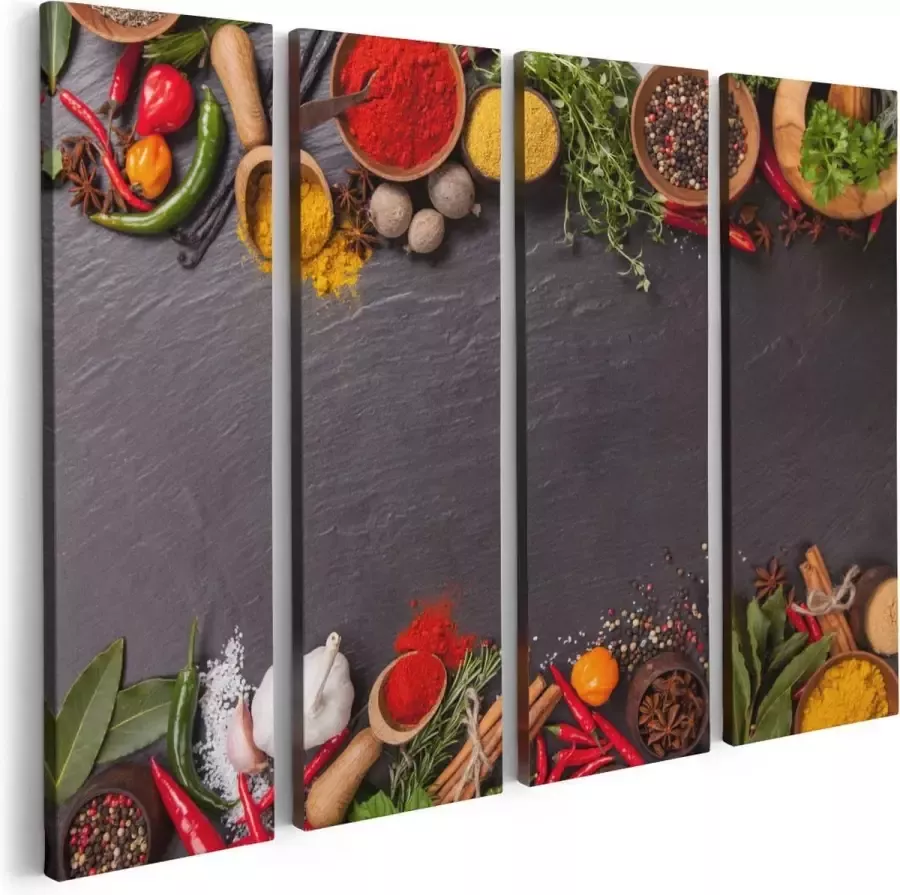 Artaza Canvas Schilderij Vierluik Verschillende Kruiden Op Een Zwarte Tafel 80x60 Foto Op Canvas Print