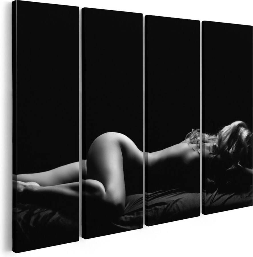 Artaza Canvas Schilderij Vierluik Vrouw Naakt in Bed Erotiek Zwart Wit 160x120 Groot Foto Op Canvas Print