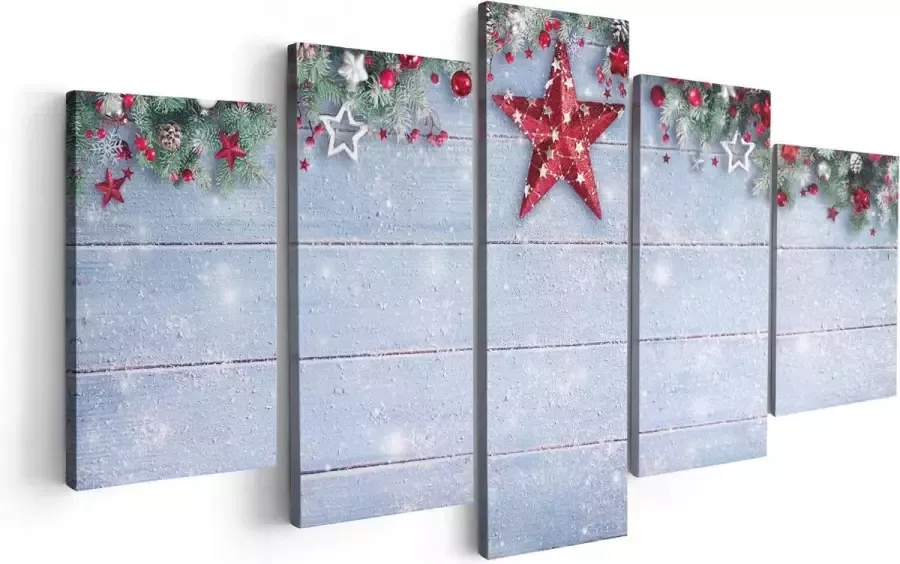 Artaza Canvas Schilderij Vijfluik Kerst Achtergrond Met Sneeuw Op Tafel 100x50 Foto Op Canvas Print