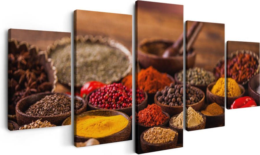 Artaza Canvas Schilderij Vijfluik Kleurrijke Kruiden Op Tafel 150x80 Foto Op Canvas Print