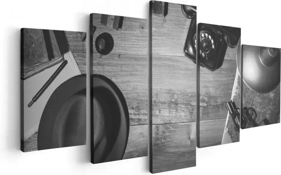 Artaza Canvas Schilderij Vijfluik Oude Bureau Tafel Met Een Pistool En Een Hoedje 100x50 Foto Op Canvas Print