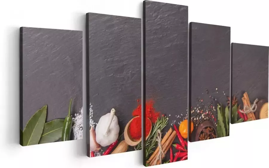Artaza Canvas Schilderij Vijfluik Verschillende Kruiden Op Een Zwarte Tafel 100x50 Foto Op Canvas Print