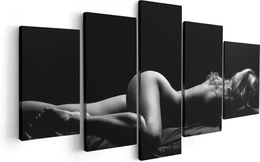 Artaza Canvas Schilderij Vijfluik Vrouw Naakt in Bed Erotiek Zwart Wit 100x50 Foto Op Canvas Print