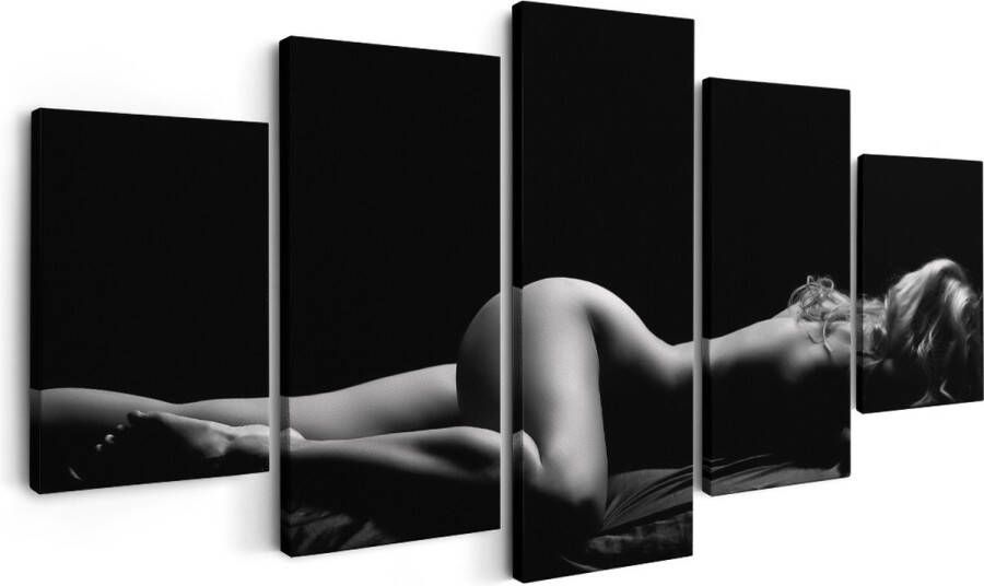 Artaza Canvas Schilderij Vijfluik Vrouw Naakt in Bed Erotiek Zwart Wit 150x80 Foto Op Canvas Print