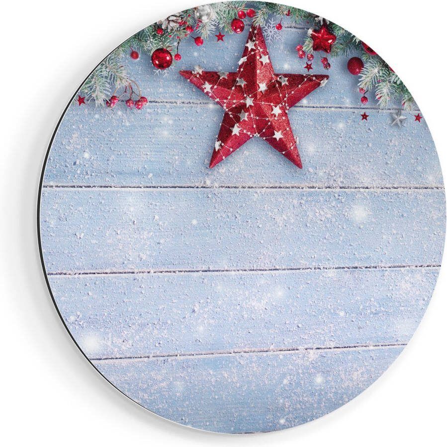Artaza Dibond Muurcirkel Kerst Achtergrond Met Sneeuw Op Tafel Ø 50 cm Klein Wandcirkel Rond Schilderij Voor Binnen en Buiten