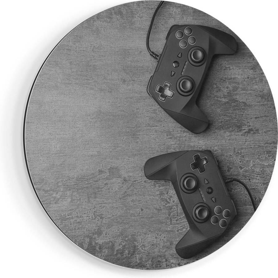 Artaza Dibond Muurcirkel Twee Game Controllers op Tafel Gaming Ø 50 cm Klein Wandcirkel Rond Schilderij Voor Binnen en Buiten